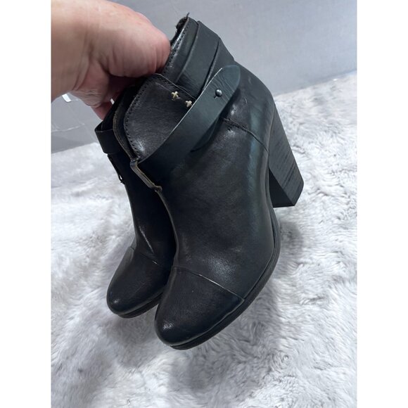 Rag & Bone Harrow Black Ankle Booties With Chunky Heel & Buckle Strap women size - Picture 6 of 9